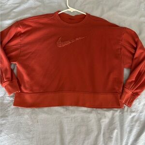 Nike Orange-Red Crewneck Sweatshirt with Textured Swoosh